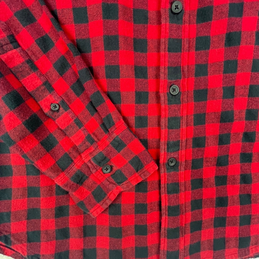 J.Crew Flannel Shirt Mens L Red Black Buffalo Check Classic Fit Cotton Pocket - Picture 4 of 12